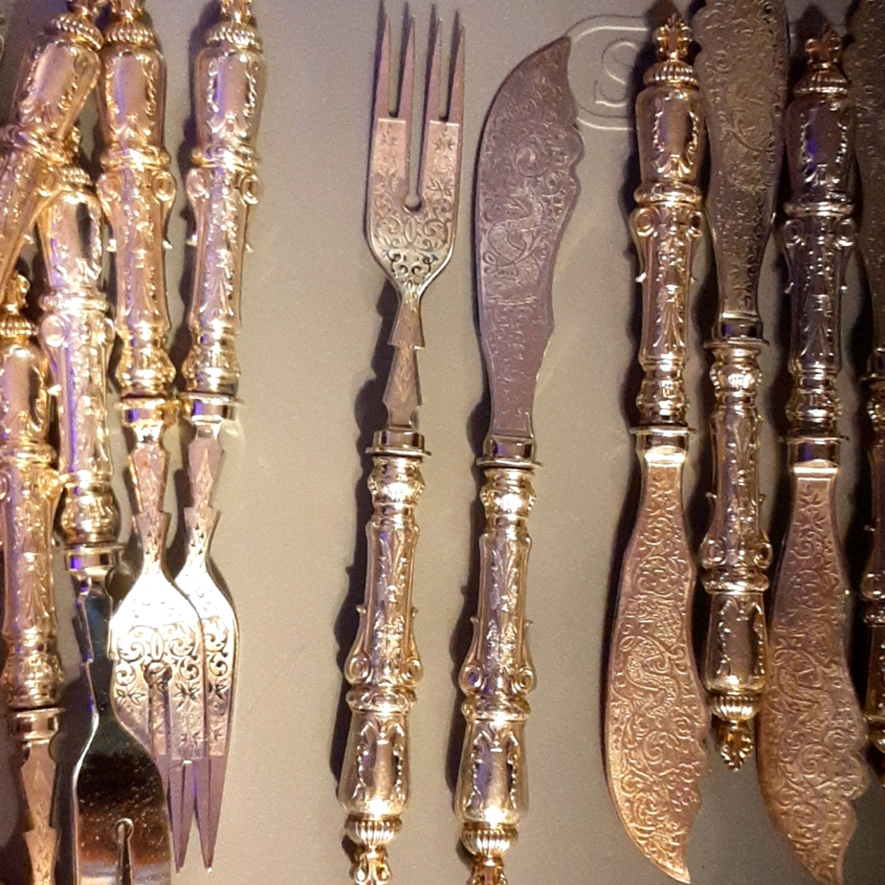 Antique 800 Argent handle fish service